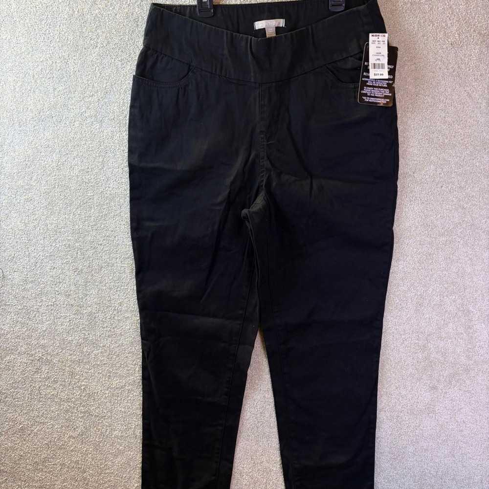 Woman Within Pants Women 12W Tall (32x33) Black Stretch Pull On Straight Leg NEW